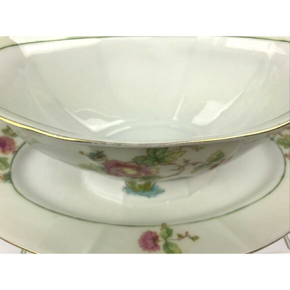 Victoria China Czechoslovakia Gravy Boat With Attached Underplate Pink Roses - Picture 6 of 12